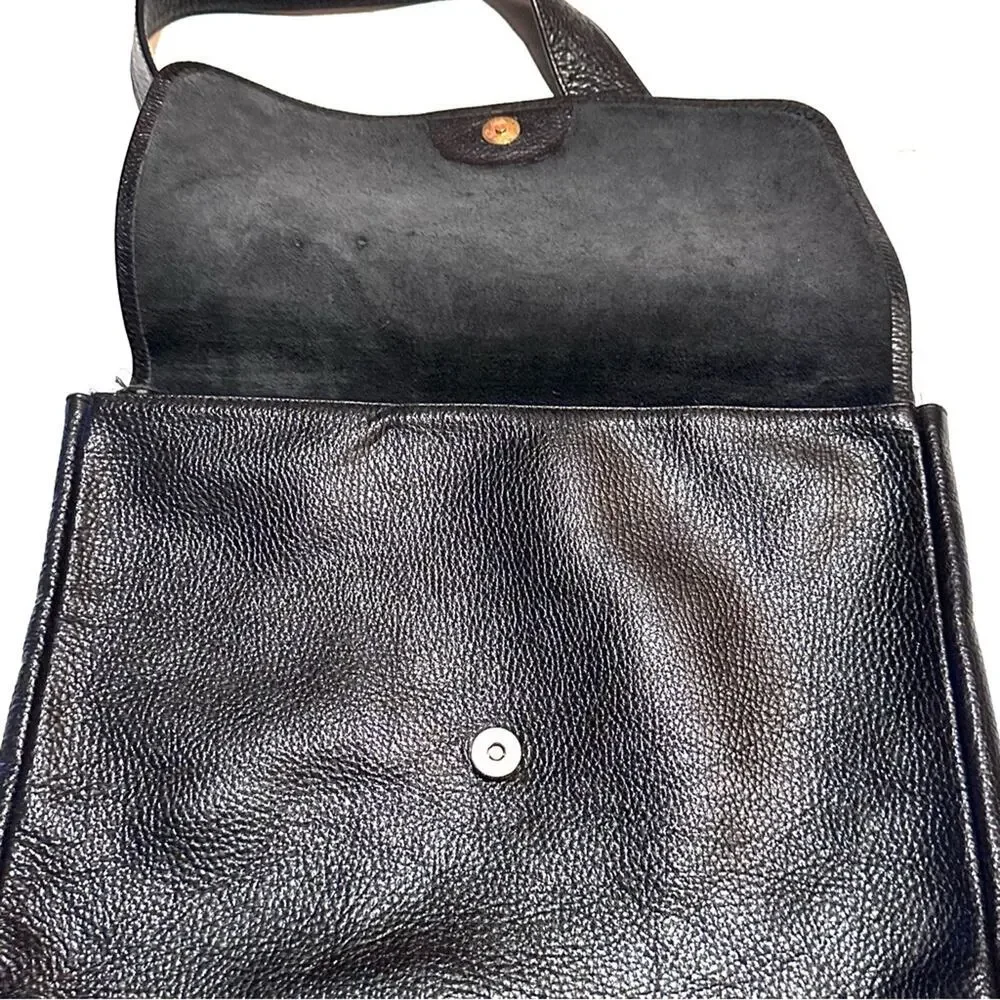 Jennifer Graham Classic Black Pebbled Leather Crossbody Messenger Bag